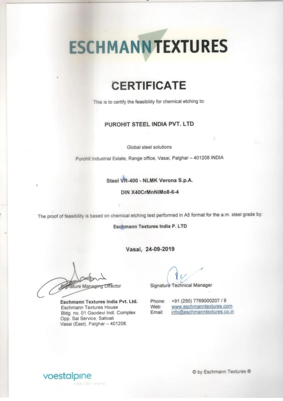 Safety Certificate